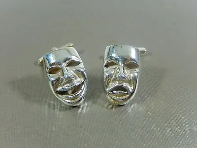 Sterling Silver 925 Signed Comedy And Tragedy Mask Vintage Cuff Links Mexico  • $40