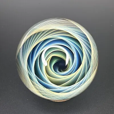 Handmade Contemporary Art Glass Marble 2.12  Fumed Vortex Blue Gold Green Hues • $269.99