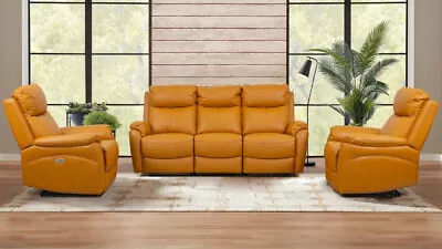 Hawes 3 Piece Electric Recliner 3 Seater Sofa  & 2 Armchairs Tangerine Leather • $4599