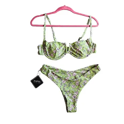 Zaful Womens Bikini Swimsuit - Two Piece - Green Floral Print - Size L 8 • $19