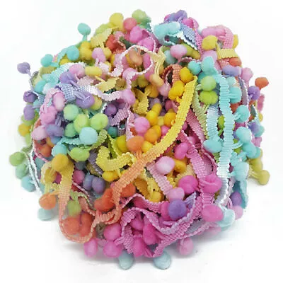 Pastel Colourful 1M 5mm Tassel Rainbow Pom Pom Bobble Trim Braid Fringe Ribbon • £2.69