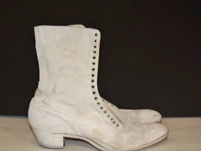 $35 • Buy Victorian White Canvas Lace Up Boots Appx 7 B