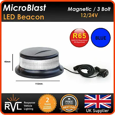 £31.49 • Buy R65 MICRO MAGNETIC BLUE LED BEACON Flashing Warning Strobe Light Bar 12/24v