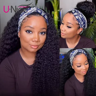 UNice Mongolian Headband Water Wave Human Hair Wigs For Black Women Glueless Wig • $73.69