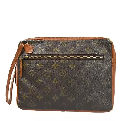 LOUIS VUITTON Clutch Hand Bag Monogram Leather Brown France Vintage 02YC173 • $147.74