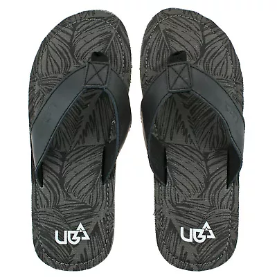 Mens Urban Beach Colorado Grey Black Leather Toe Post Flip Flop Beach Sandals • £14.95