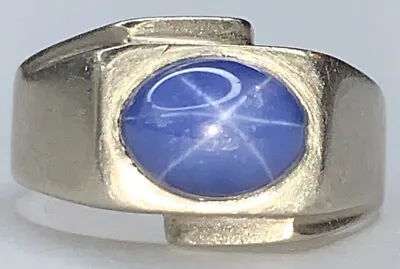 Men's VTG 10K White Gold Blue Star Sapphire Cabochon Pinky Ring 5.47G SZ 6.75 EM • $374.95