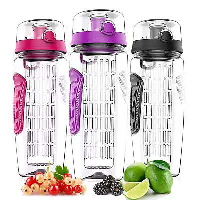 32 Oz Fruit Infusing Infuser Water Bottle Health BPA Free Plastic Flip Open Lid • $15.14