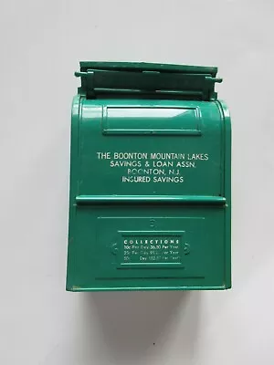 VINTAGE Mail Box Bank Boonton Mountain Lakes Savings & Loan Green Plastic Rare • $49.99