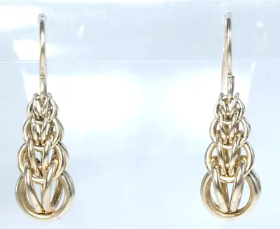 14K Yellow Gold Byzantine Chain Link Pierced Drop Dangle Earrings 4.8 Grams • $329.99