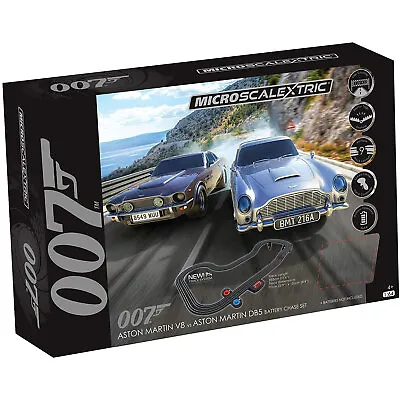 Micro Scalextric James Bond Aston Martin V8 Vs DB5 Battery Chase Set G1171M • £69.82