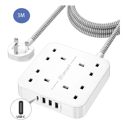 £13.50 • Buy LENCENT 3M Extension Lead 4 Way Outlets Power Strip W/ 1 USB C 3 USB Ports 3250W