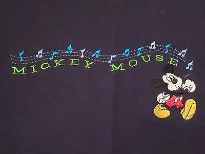  MICKEY MOUSE Whistling Musical Notes Disney Embroidered T Shirt Size L • $23.99