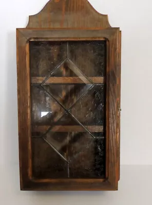 Vintage Wood Spice Cabinet Leaded Glass Door Herbs • $84.99