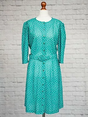 Vintage M&S Dress 12 - 14 St Michael Green Tea 1980s 1940s Style WW2 Lindy Hop • £16.14