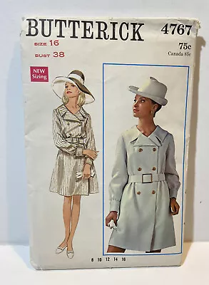 Vintage Butterick 4767 Sewing Pattern Shirtdress Misses Size 16 Uncut • $19.99