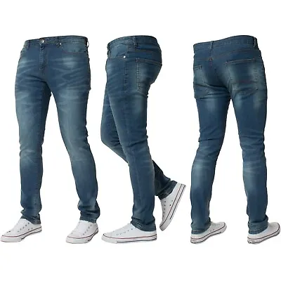 Kruze Mens Jeans Skinny Stretch Slim Fit Flex Denim Trouser Pants UK Waist Sizes • £16.99