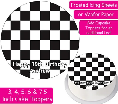 Checkered Pattern Edible Wafer & Icing Personalised Cake Toppers Chess Race Flag • £9