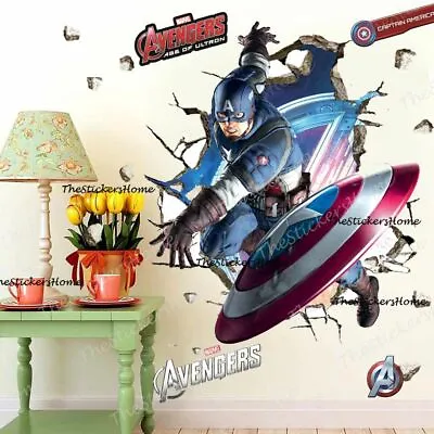 3D Crack Wall Avengers Marvel Captain America Wall Sticker Home Decor UK Seller • £7.99