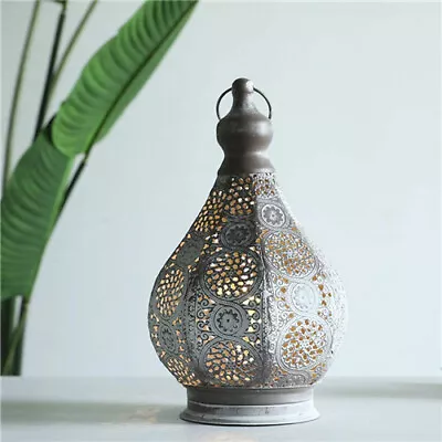 Moroccan Style Vintage Lantern Metal Table Lamp Battery Powered 11.5  Tall • $25.99