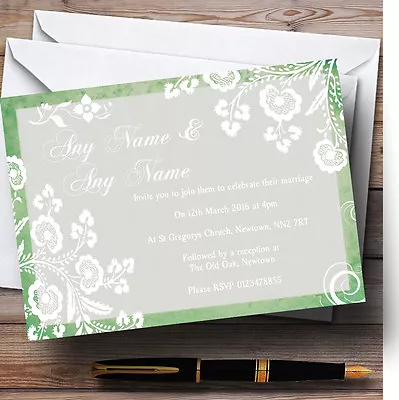 Rustic Green Lace Personalised Wedding Invitations • £9.99