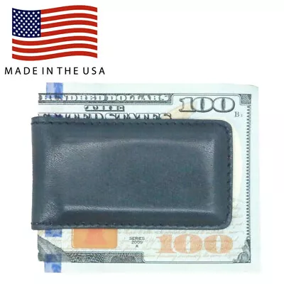 Navy Genuine American Saddle Leather Magnetic Money Clip MADE IN THE USA K • $8.95