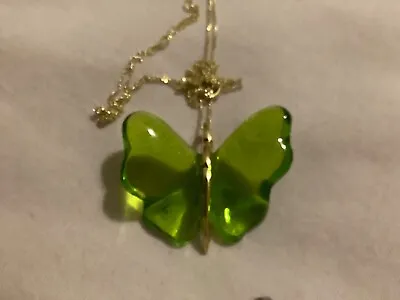 Lalique Lovely 9ct Gold And Green Crystal Glass Butterfly Pendant • £165