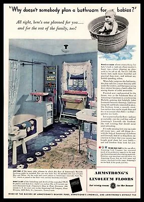 1942 Armstrong's Linoleum Floors Lancaster PA Baby Bathroom Vintage Print Ad • $9.95