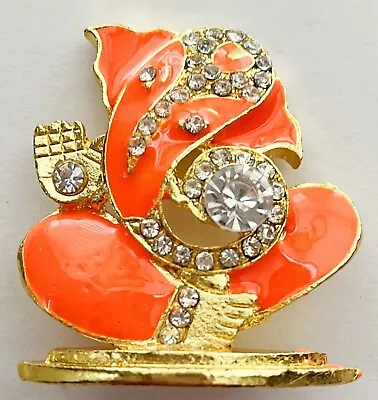 Blessing Ganesha Orange Idol Metal Stone Studded Ganesh Car Dashboard Idol H-2  • $5.99