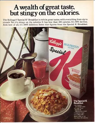1973 KELLOGG'S SPECIAL K  Breakfast Cereal Recipe Coffee Juice Vintage Print Ad • $11.88