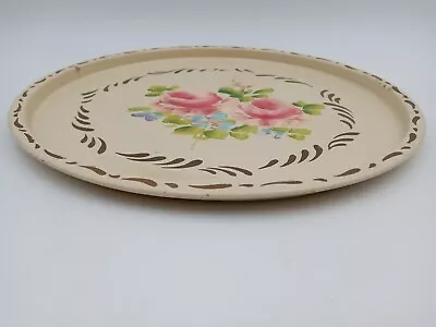 Vintage  E.T. Nash Co. Metal Tray  Floral Print  Large Round Serving Tray • $18.85