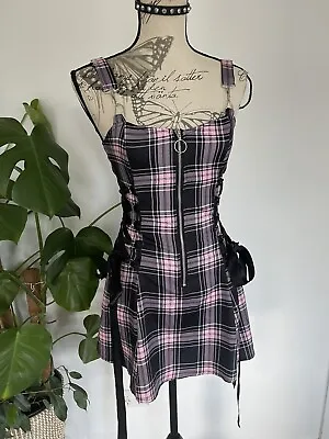 2000s Y2k Scene Emo Goth Pink Plaid Tartan Pleated Corset Mini Dress S M • $30