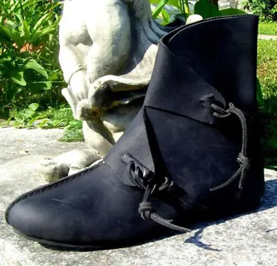 Black Medieval Leather Vintage Boots For Men Renaissance LARP SCA Historical • $99.90