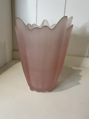 PINK SATIN Viking Art Glass Fan Swung Vase 7.75  Tall Lotus Vintage Frosted • $58