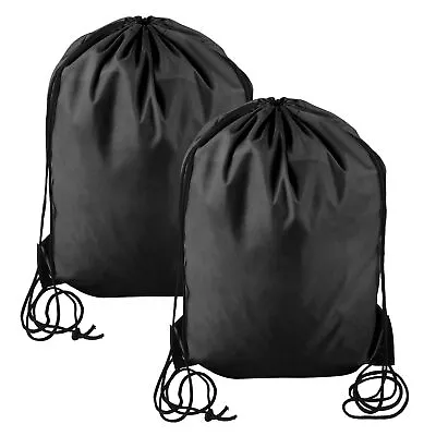 Drawstring Backpack PE Bag Sports Gym Cinch Pack Bag Small 2 Pieces Black • $12.98