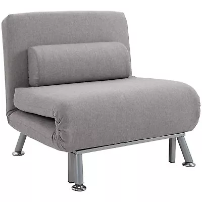 HOMCOM Single Folding 5 Position Convertible Sleeper Chair Sofa Bed Grey Silver • £159.99