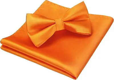 Bow Ties For Men Solid Color Pre-Tie Bow Tie And Pocket Square Set Classic Forma • $44.05