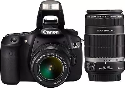 [ Near Mint] Canon EOS 60D 18.0MP Kit W/ EF-S IS 18-55mm AND IS 55-250mm (N764) • $1074.44