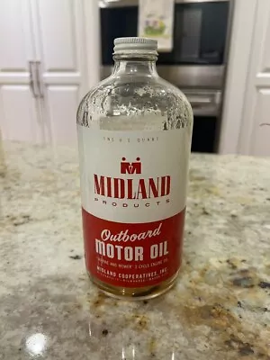 Vintage One Quart Midland Outboard Motor Oil 2-Cycle Engine Oil Bottle With Cap • $65