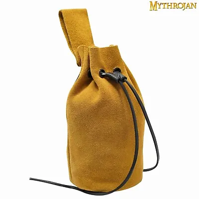 Leather Drawstring Pouch Medieval Renaissance Cosplay Waist Belt Bag Yellow • $24.99