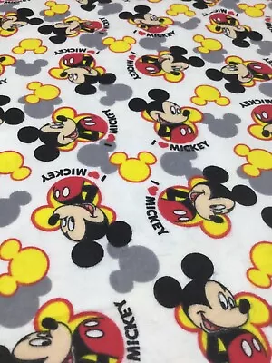 Mickey Mouse Flannel White I Love Mickey 30  X 30  Cotton Quilt F34 • $5