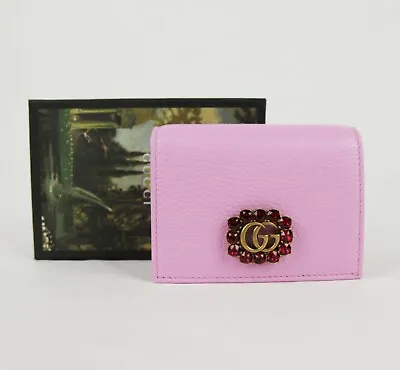 New Gucci Marmont Women's Pink Leather Wallet W/Crystal Double G 499783 5871 • $375.99