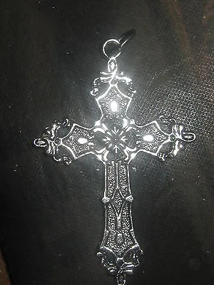 $5.99 • Buy  Detailed Large 50mm Silver Zinc Gothic Cross Pendant Charm Corded Necklace