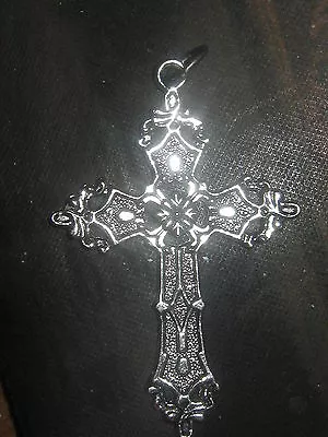  Detailed Large 50mm Silver Zinc Gothic Cross Pendant Charm Corded Necklace • $6.99