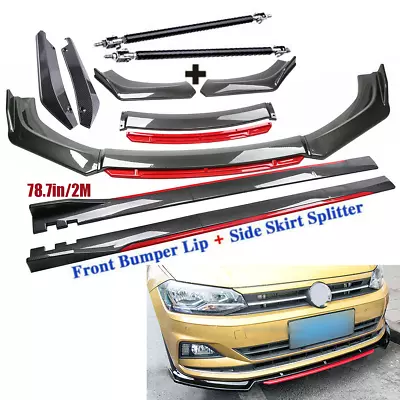 Carbon Fiber Front Bumper Spoiler + Side Skirt Rear For Volkswagen VW Polo Plus • $149.99