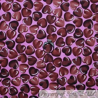 BonEful Fabric FQ Cotton Quilt Pink Brown Chocolate Candy Heart Valentine Calico • $5.51