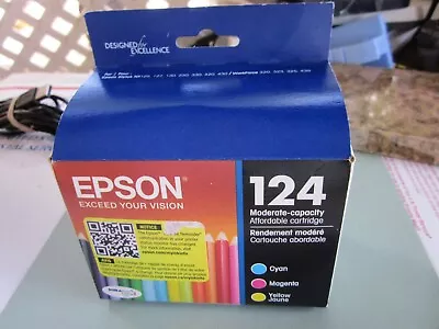 Epson 124 Cyan Magenta Yellow Ink Set T124520 Genuine Sealed Retail Box FreeShip • $26