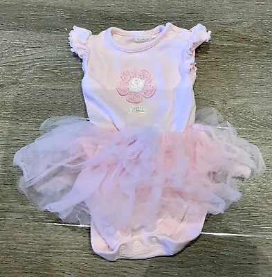 Next Baby Girls Pink Flower Frill Bodysuit Tutu Vest Dress - Age 3-6 Months • £3.99