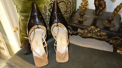 Chanel Heels  Vintage Sling Backs Black Tan Trim Pointed Toe Sz 39  Cc Logo Tlc • $125