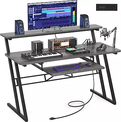 47'' Music Studio Desk With Power Outlet Studio Desk For Music Production Reco • $257.99